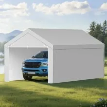 VEVOR Carport Replacement Canopy, 6 x 4 m Potable Garage Tent Top Tarp with Sidewalls, UV-Resistant & Waterproof, Heavy Duty Car Shelter Tarp with Ball Buggees, Grey, Frame Not Included