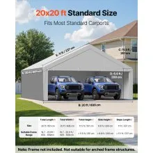 VEVOR Carport Replacement Canopy, 20 x 20 ft Potable Garage Tent Top Tarp with Sidewalls, UV-Resistant & Waterproof, Heavy Duty Car Shelter Tarp with Ball Buggees, Grey, Frame Not Included