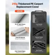 VEVOR Carport Replacement Canopy, 20 x 20 ft Potable Garage Tent Top Tarp with Sidewalls, UV-Resistant & Waterproof, Heavy Duty Car Shelter Tarp with Ball Buggees, Grey, Frame Not Included
