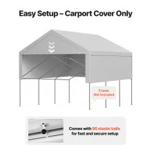 VEVOR Carport Replacement Canopy, 20 x 20 ft Potable Garage Tent Top Tarp with Sidewalls, UV-Resistant & Waterproof, Heavy Duty Car Shelter Tarp with Ball Buggees, Grey, Frame Not Included
