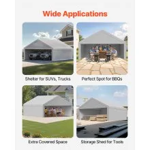 VEVOR Carport Replacement Canopy, 20 x 20 ft Potable Garage Tent Top Tarp with Sidewalls, UV-Resistant & Waterproof, Heavy Duty Car Shelter Tarp with Ball Buggees, Grey, Frame Not Included