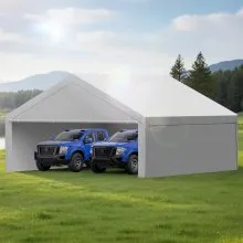 VEVOR Carport Replacement Canopy, 20 x 20 ft Potable Garage Tent Top Tarp with Sidewalls, UV-Resistant & Waterproof, Heavy Duty Car Shelter Tarp with Ball Buggees, Grey, Frame Not Included