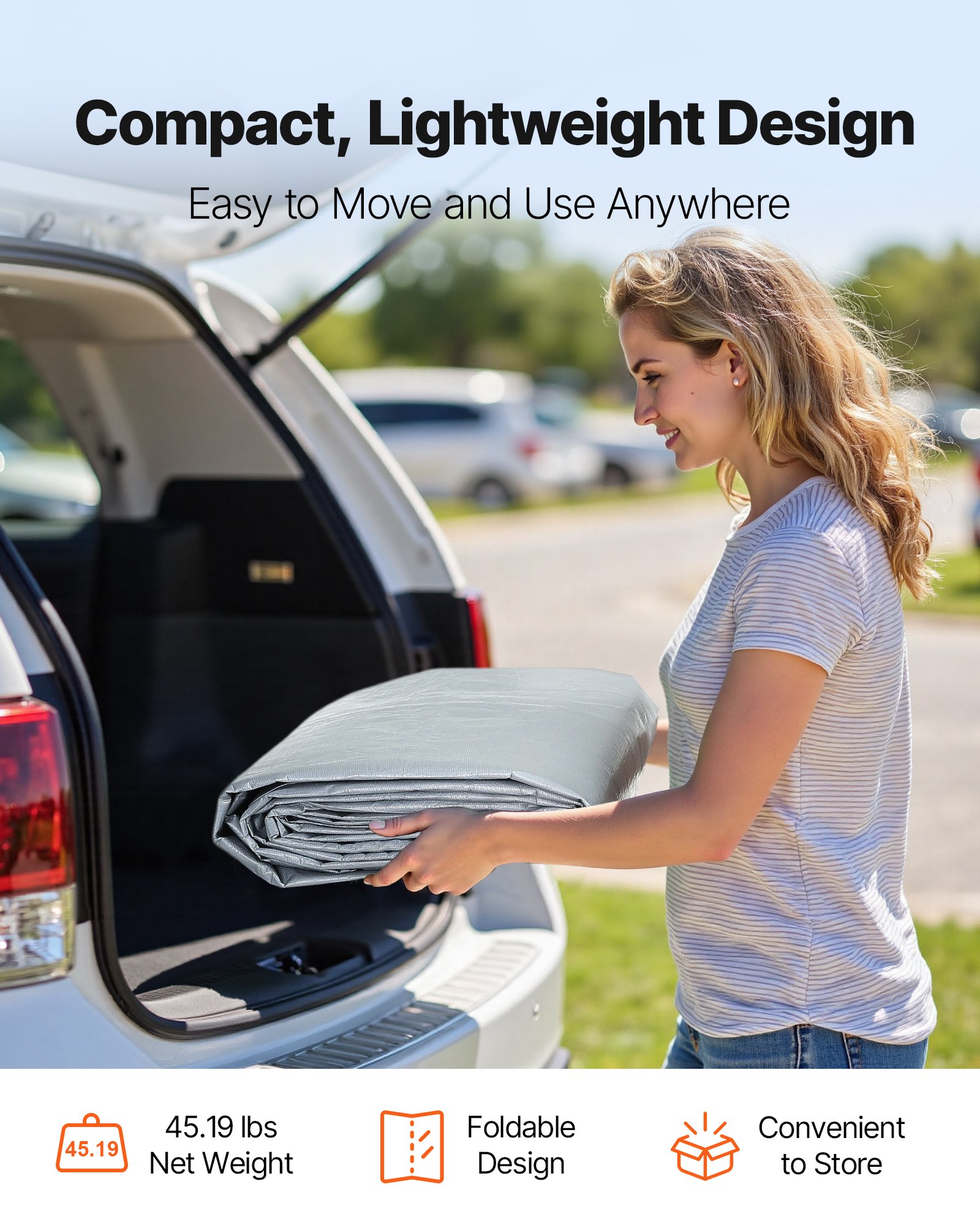 VEVOR Carport Replacement Canopy, 20 x 20 ft Potable Garage Tent Top Tarp with Sidewalls, UV-Resistant & Waterproof, Heavy Duty Car Shelter Tarp with Ball Buggees, Grey, Frame Not Included