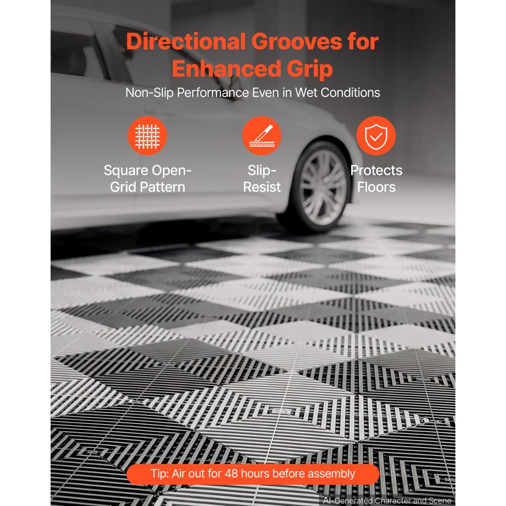 VEVOR Interlocking Drainage Mats 50 Pack 300x300 mm Light Gray Floor Tiles, for Garages Basements Car Wash Shops, Non-Slip Heavy-Duty PP Modular Interlocking Cushion, 15 mm Thickened, Easy to Clean