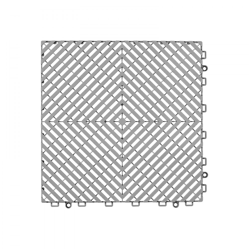 VEVOR Interlocking Drainage Mats 50 Pack 300x300 mm Light Gray Floor Tiles, for Garages Basements Car Wash Shops, Non-Slip Heavy-Duty PP Modular Interlocking Cushion, 15 mm Thickened, Easy to Clean
