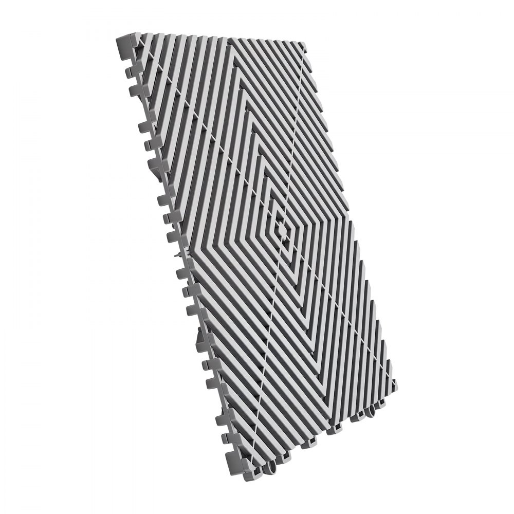 VEVOR Interlocking Drainage Mats 50 Pack 300x300 mm Light Gray Floor Tiles, for Garages Basements Car Wash Shops, Non-Slip Heavy-Duty PP Modular Interlocking Cushion, 15 mm Thickened, Easy to Clean