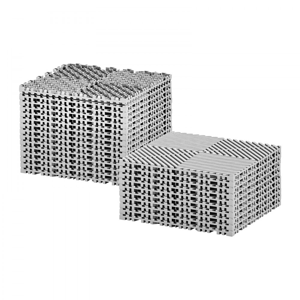 VEVOR Interlocking Drainage Mats 50 Pack 300x300 mm Light Gray Floor Tiles, for Garages Basements Car Wash Shops, Non-Slip Heavy-Duty PP Modular Interlocking Cushion, 15 mm Thickened, Easy to Clean