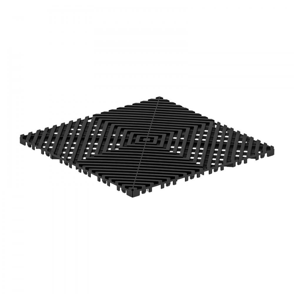 VEVOR Interlocking Drainage Mats 75 Pack 300x300 mm Black Floor Tiles, for Garages Basements Car Wash Shops, Non-Slip Heavy-Duty PP Modular Interlocking Cushion, 15 mm Thickened, Easy to Clean