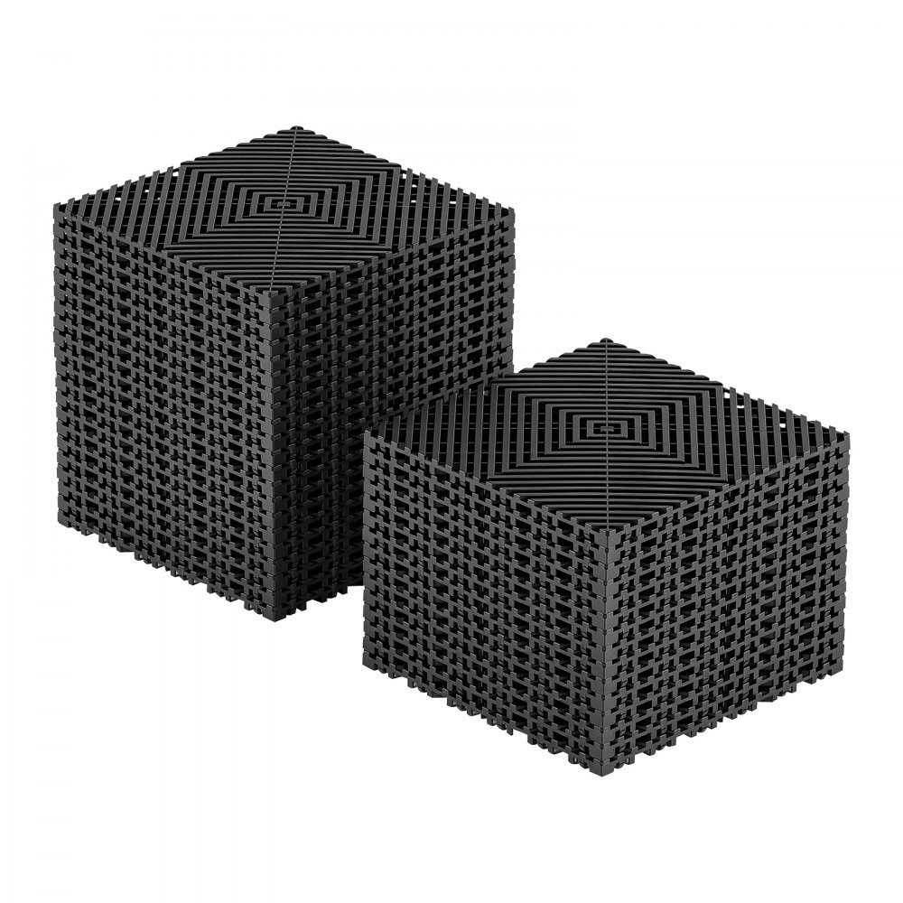 VEVOR Interlocking Drainage Mats 75 Pack 300x300 mm Black Floor Tiles, for Garages Basements Car Wash Shops, Non-Slip Heavy-Duty PP Modular Interlocking Cushion, 15 mm Thickened, Easy to Clean