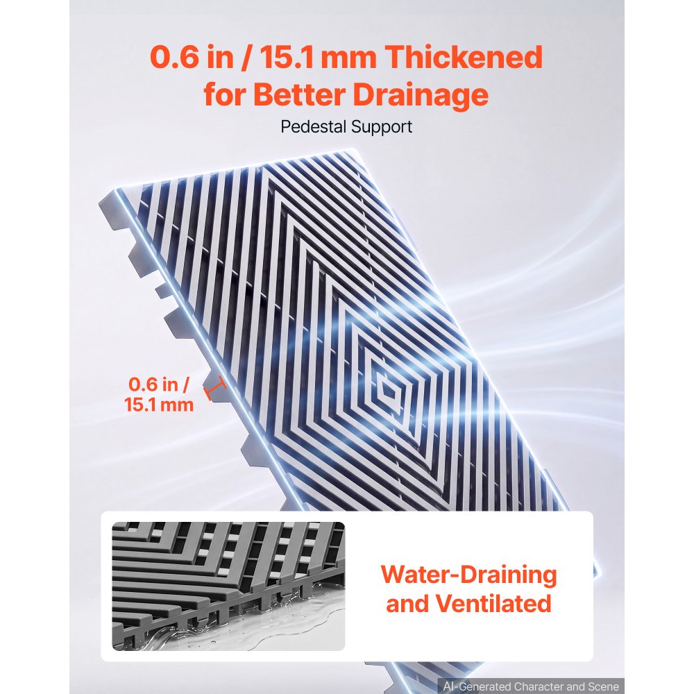 VEVOR Interlocking Drainage Mats 75 Pack 300x300 mm Dark Gray Floor Tiles, for Garages Basements Car Wash Shops, Non-Slip Heavy-Duty PP Modular Interlocking Cushion, 15 mm Thickened, Easy to Clean