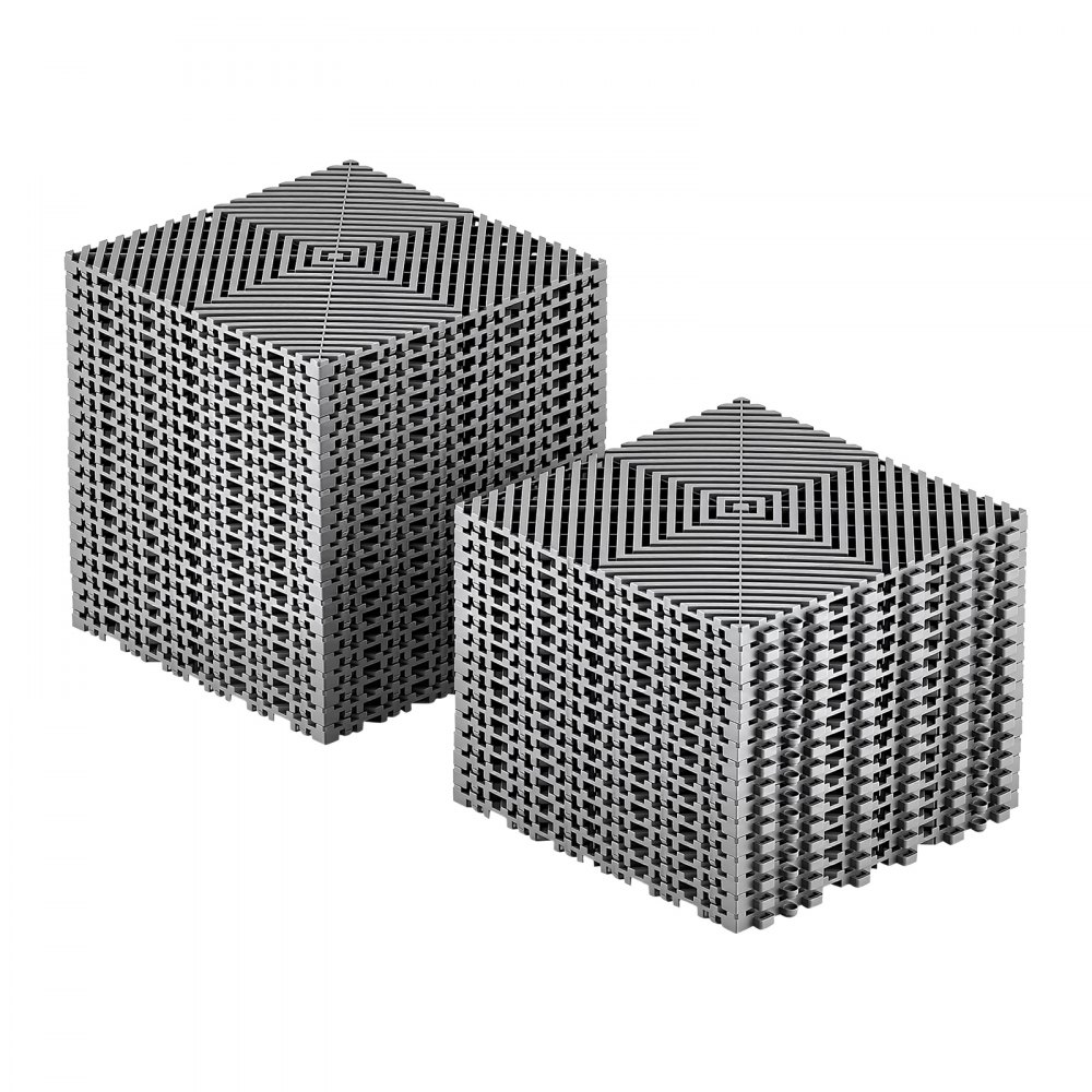 VEVOR Interlocking Drainage Mats 75 Pack 300x300 mm Dark Gray Floor Tiles, for Garages Basements Car Wash Shops, Non-Slip Heavy-Duty PP Modular Interlocking Cushion, 15 mm Thickened, Easy to Clean