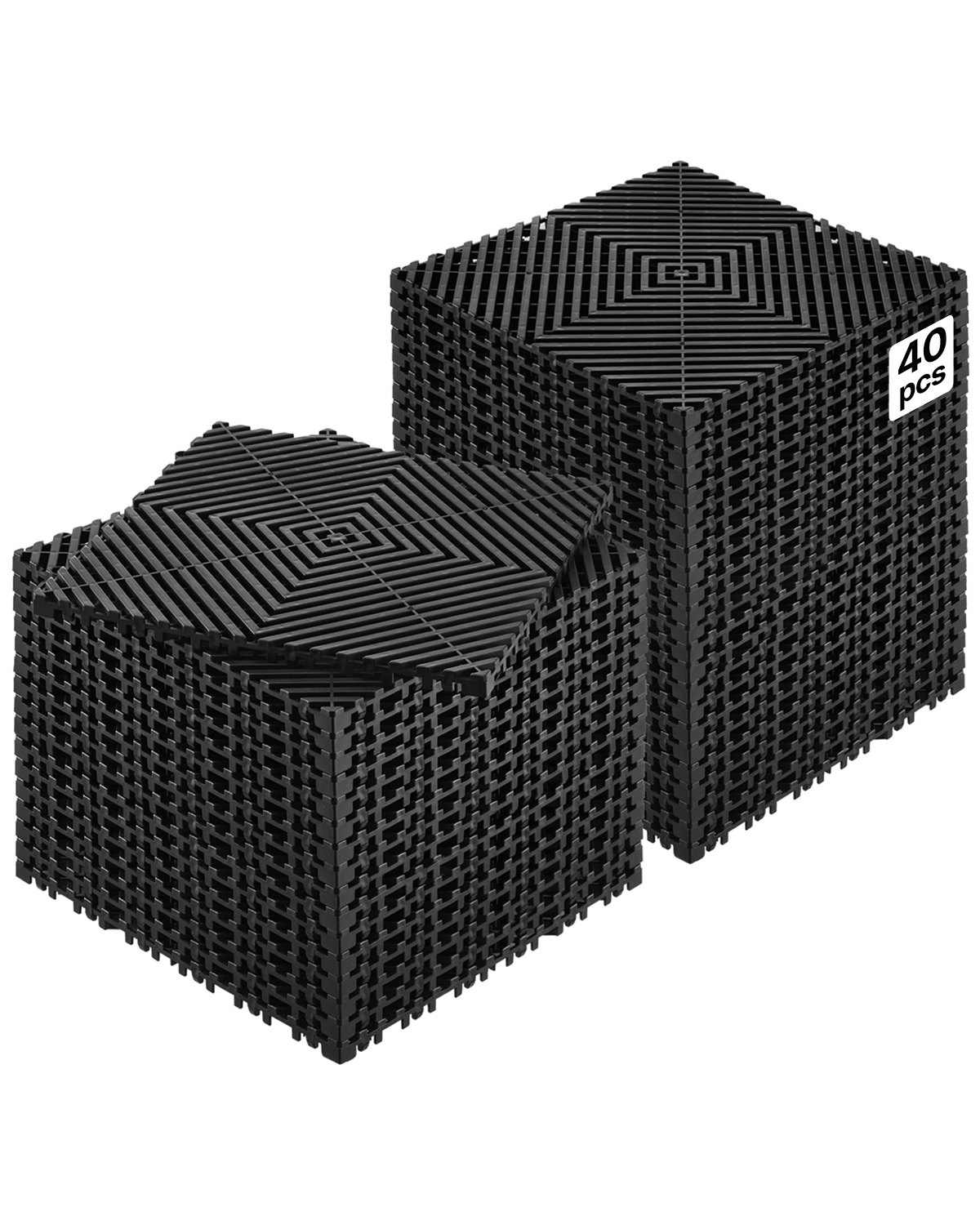 VEVOR Interlocking Drainage Mat, 12” x 12” Modular Interlocking Cushion, 40 Pcs Splicing Drainage Mats, Non-Slip Black PP Drainage Floor Tile and Shower Mat, for Garage, Garden, Kitchen & Outdoor