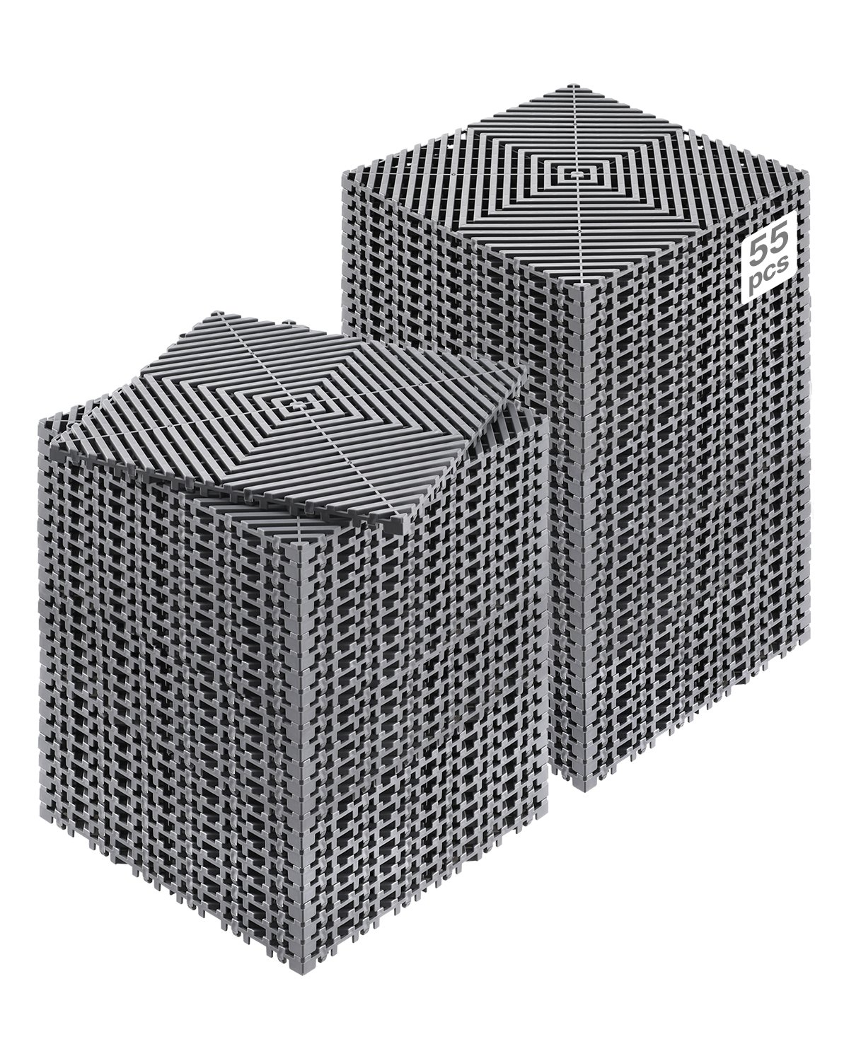 VEVOR Interlocking Drainage Mat, 12” x 12” Modular Interlocking Cushion, 55 Pcs Splicing Drainage Mats, Non-Slip Gray PP Drainage Floor Tile and Shower Mat, for Garage, Garden, Kitchen & Outdoor