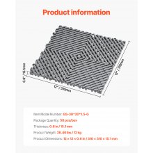 VEVOR Interlocking Drainage Mat, 12” x 12” Modular Interlocking Cushion, 50 Pcs Splicing Drainage Mats, Non-Slip Gray PP Drainage Floor Tile and Shower Mat, for Garage, Garden, Kitchen & Outdoor