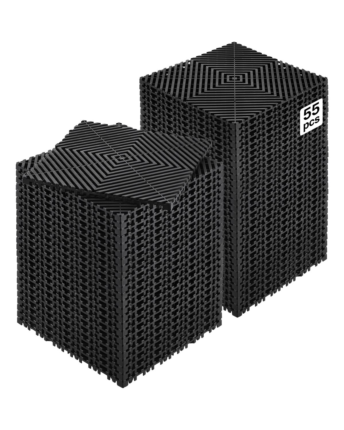 VEVOR Interlocking Drainage Mat, 31 x 31 cm Modular Interlocking Cushion, 55 Pcs Splicing Drainage Mats, Non-Slip Black PP Drainage Floor Tile and Shower Mat, for Garage, Garden, Kitchen & Outdoor