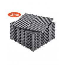 VEVOR Interlocking Drainage Mat, 12” x 12” Modular Interlocking Cushion, 12 Pcs Splicing Drainage Mats, Non-Slip Gray PP Drainage Floor Tile and Shower Mat, for Garage, Garden, Kitchen & Outdoor