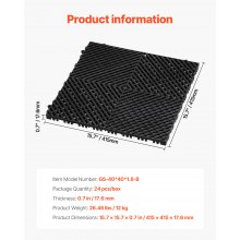 VEVOR Interlocking Drainage Mat, 15.7” x 15.7” Modular Interlocking Cushion Durable PP Material, 24 Pcs Splicing Drainage Mats, Non-Slip Drainage Floor Tile and Shower Mat, for Garage, Garden, Kitchen & Outdoor, Black