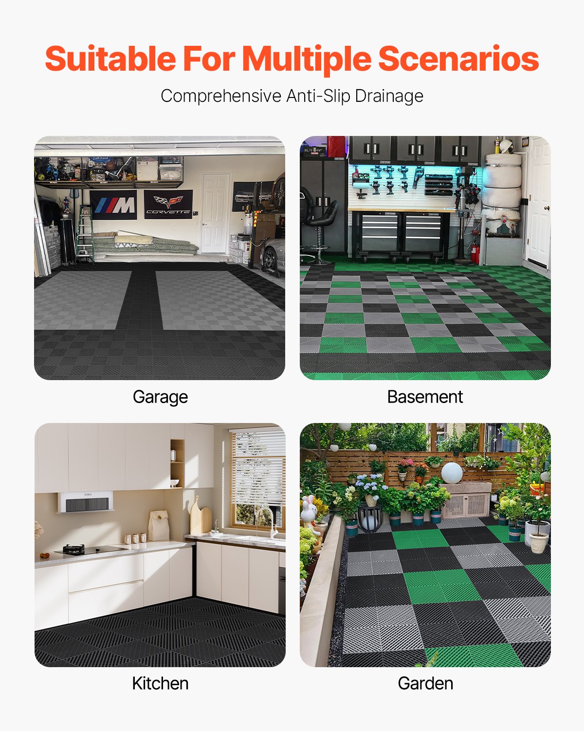 VEVOR Drainage Mat Modular Interlocking Cushion 15.7” x 15.7” Drainage Tile