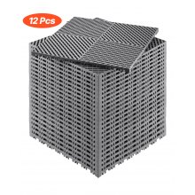 VEVOR Interlocking Drainage Mat, 15.7” x 15.7” Modular Interlocking Cushion, 24 Pcs Splicing Drainage Mats, Non-Slip Gray PP Drainage Floor Tile and Shower Mat, for Garage, Garden, Kitchen & Outdoor