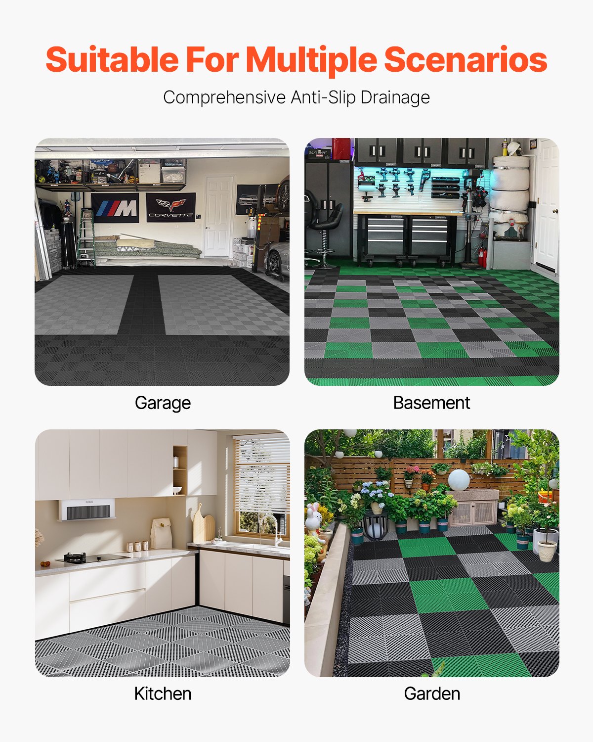 VEVOR Drainage Mat Modular Interlocking Mat 15.7” x 15.7” Drainage Floor Tile