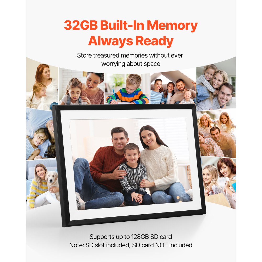 VEVOR 260x180mm (10 inch) Digital Picture Frame 32GB IPS Touchscreen Wi-Fi Photo Frame