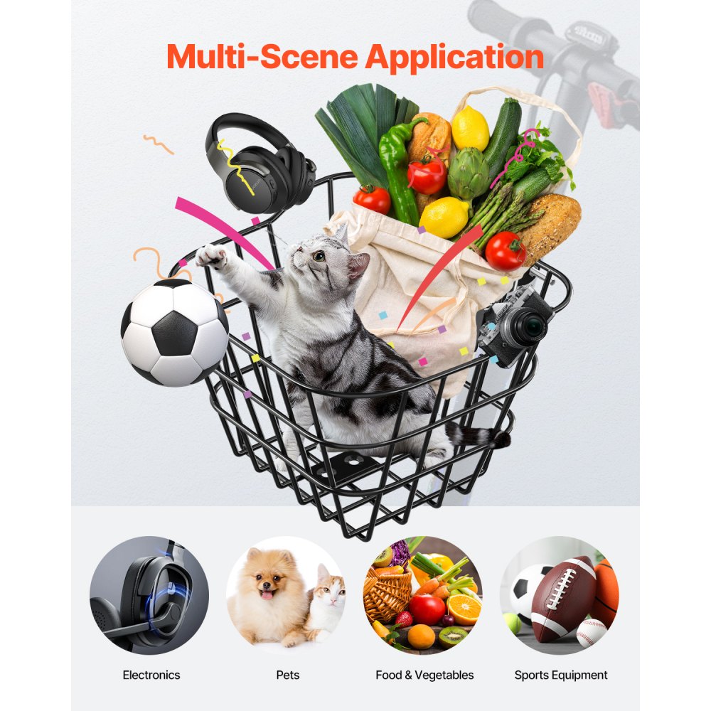 VEVOR Front Bike Basket, Electric Scooter Basket with Fixed Bracket - Max Bearing 9 kg, Construct from Solid Steel, Kids Bike Basket/Adult Bicycle Basket/Knee Electric Scooter Accessories