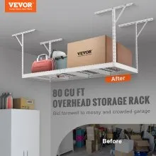 VEVOR Overhead Garage Storage Rack, 36x96 inch Garage Ceiling Storage Racks, Heavy Duty Adjustable Cold Rolled Steel Racks for Garage Storage, Organization, 600 lbs Load Capacity, 22''-40", White