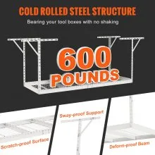 VEVOR Overhead Garage Storage Rack, 36x96 inch Garage Ceiling Storage Racks, Heavy Duty Adjustable Cold Rolled Steel Racks for Garage Storage, Organization, 600 lbs Load Capacity, 22''-40", White