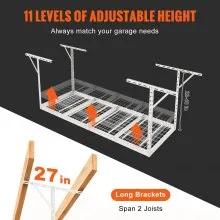 VEVOR Overhead Garage Storage Rack, 36x96 inch Garage Ceiling Storage Racks, Heavy Duty Adjustable Cold Rolled Steel Racks for Garage Storage, Organization, 600 lbs Load Capacity, 22''-40", White