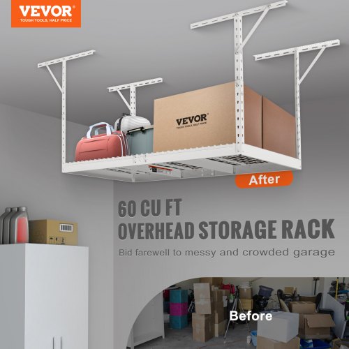 VEVOR Overhead Garage Storage Rack, 3x6 Garage Ceiling Storage Racks, Heavy Duty Adjustable Cold Rolled Steel Racks for Garage Storage, Organization, 550 lbs Load Capacity, 22''-40" (White)