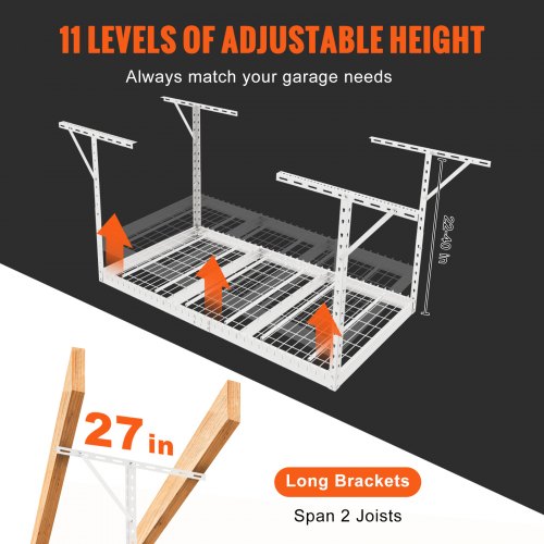 VEVOR Overhead Garage Storage Rack, 3x6 Garage Ceiling Storage Racks, Heavy Duty Adjustable Cold Rolled Steel Racks for Garage Storage, Organization, 550 lbs Load Capacity, 22''-40" (White)