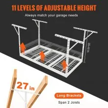 VEVOR Overhead Garage Storage Rack, 36x72 inch Garage Ceiling Storage Racks, Heavy Duty Adjustable Cold Rolled Steel Racks for Garage Storage, Organization, 550 lbs Load Capacity, 22''-40", White
