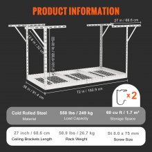 VEVOR Overhead Garage Storage Rack, 36x72 inch Garage Ceiling Storage Racks, Heavy Duty Adjustable Cold Rolled Steel Racks for Garage Storage, Organization, 550 lbs Load Capacity, 22''-40", White