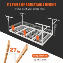 VEVOR Overhead Garage Storage Rack, 48x96 inch Garage Ceiling Storage Racks, Heavy Duty Adjustable Cold Rolled Steel Racks for Garage Storage, Organization, 600 lbs Load Capacity, 22''-40", White