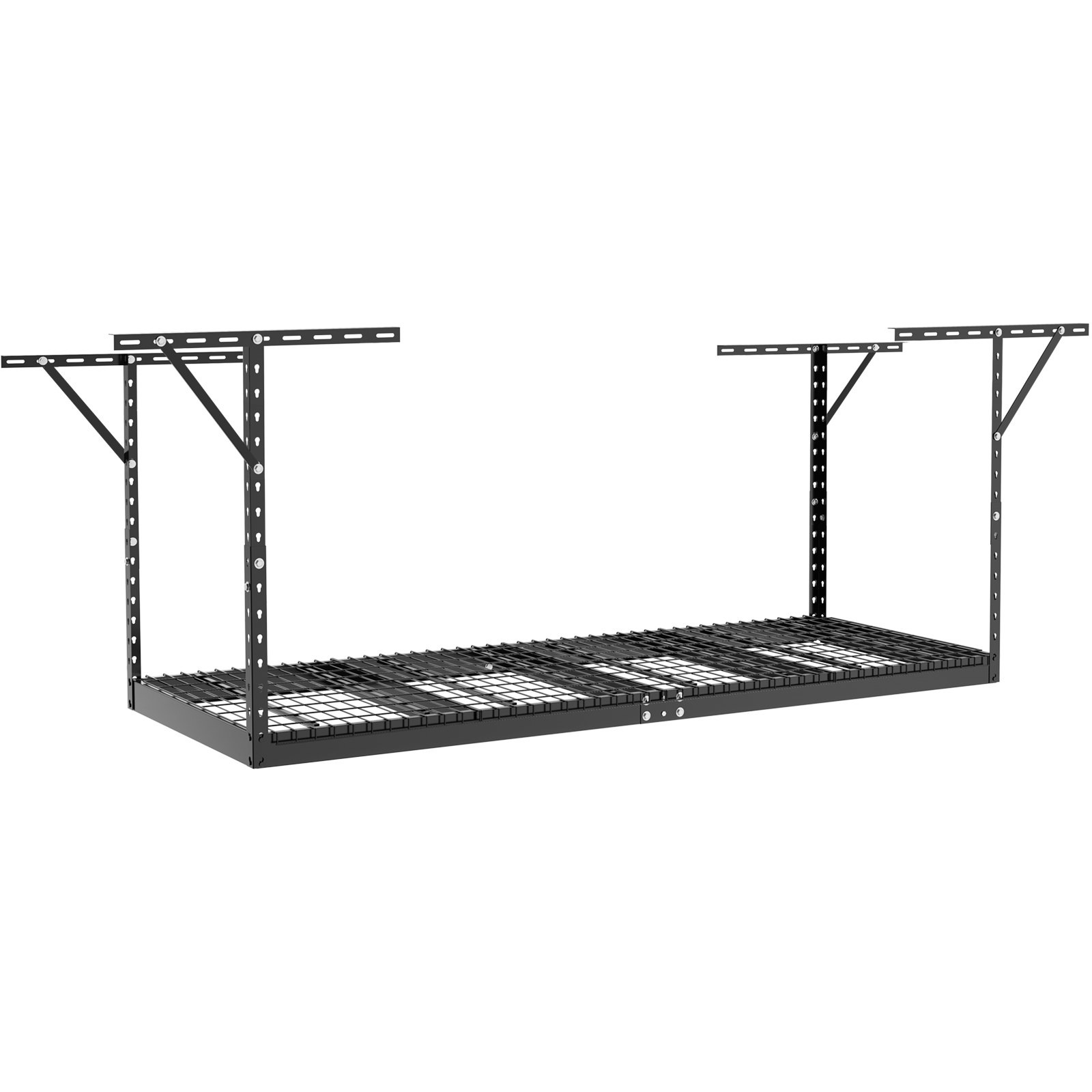 black metal VEVOR overhead garage storage rack with adjustable brackets and durable wire decking.