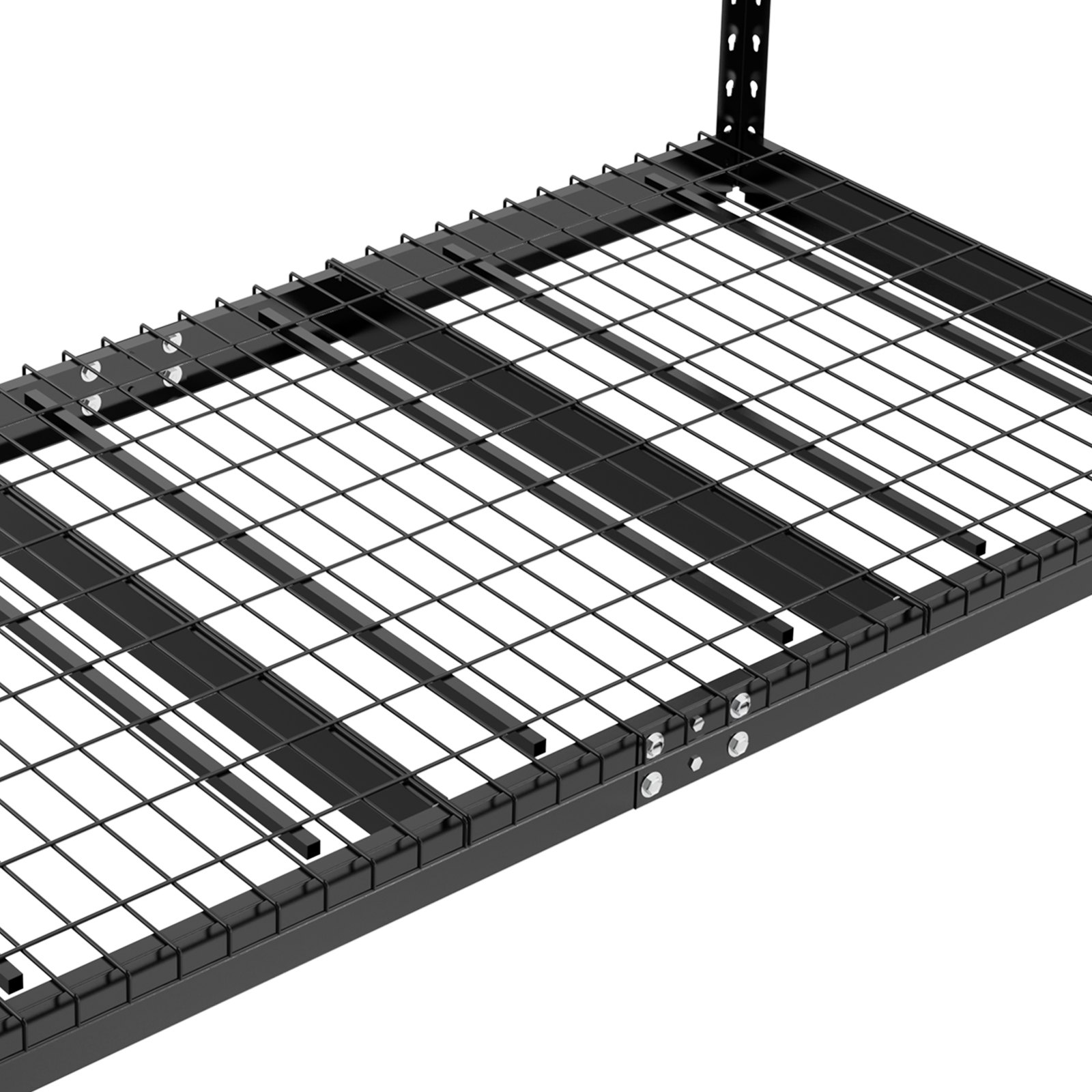 black metal VEVOR overhead garage storage rack with a grid design for enhanced storage efficiency.