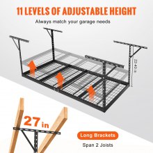 VEVOR Overhead Garage Storage Rack, 48x96 inch Garage Ceiling Storage Racks, Heavy Duty Adjustable Cold Rolled Steel Racks for Garage Storage, Organization, 600 lbs Load Capacity, 22''-40", Black