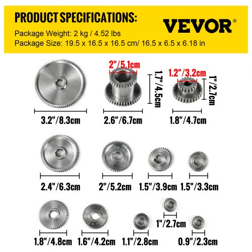 VEVOR 18pcs/Set CJ0618 Lathe Mini Lathe Gears Metal Cutting Machine Gears Lathe Gears Metal Exchange Gear (18pcs/Set)