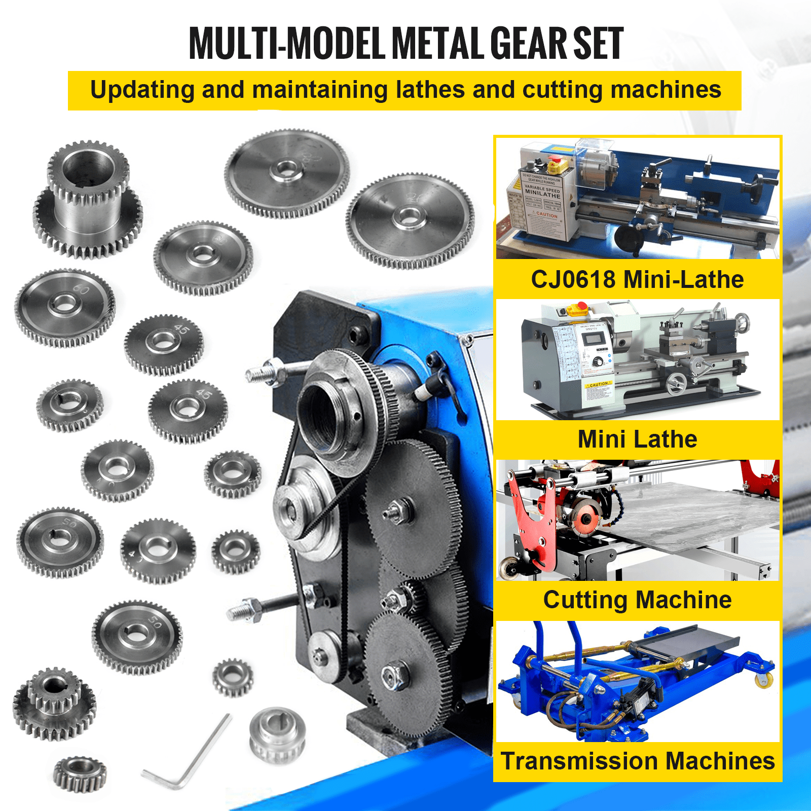 VEVOR Milling Machine Gear 18Pcs GEAR KITS  Mini Lathe Gears  CJ0618 gears Micro Lathe Gears Set Precision Polished Steel Metal for Mini Lathe Lathe Machine and Metal Cutting Machine