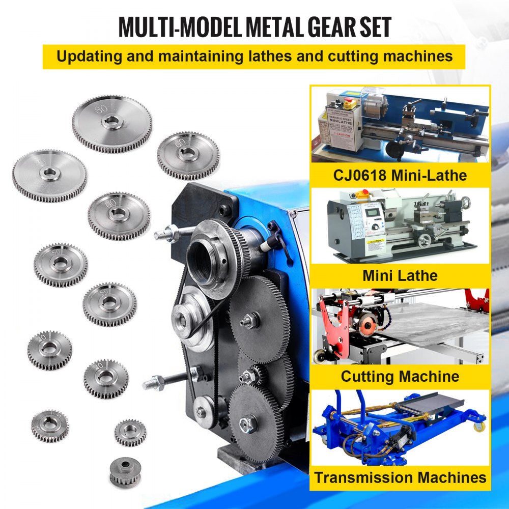 VEVOR 11PCS Metal Lathe Gears, Replacement Gears for Mini Lathes with Lathe Belt