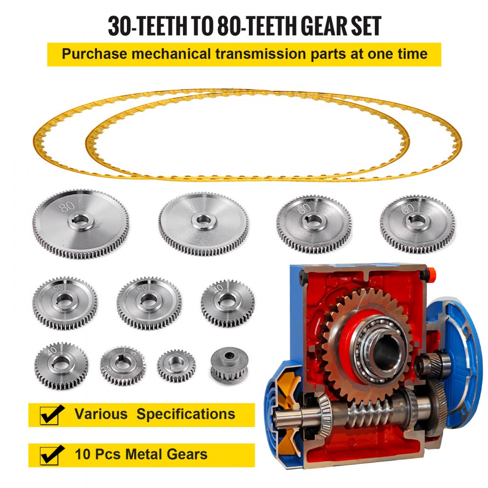 VEVOR 11PCS Metal Lathe Gears, Replacement Gears for Mini Lathes with Lathe Belt