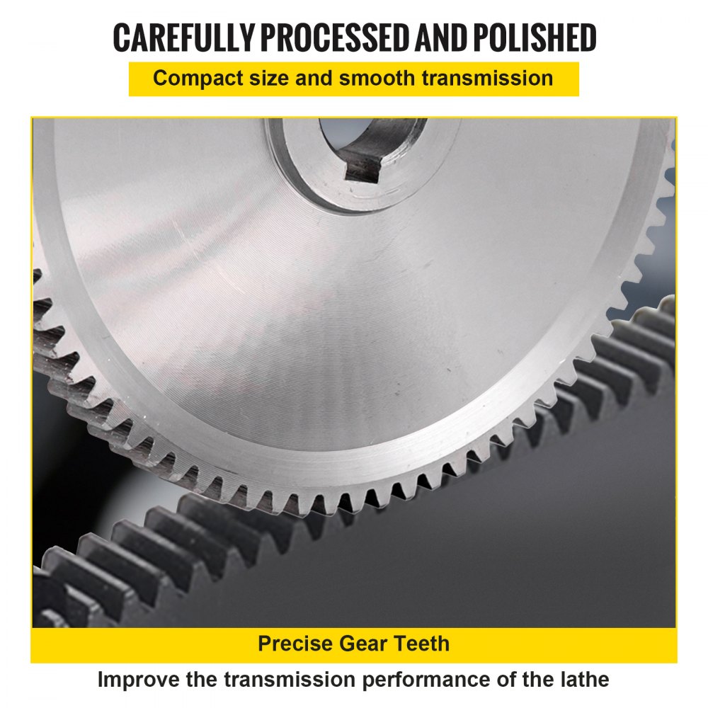close-up of VEVOR mini lathe gears with precise, polished gear teeth.