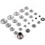 various sizes of VEVOR mini lathe gears arranged on a white surface.