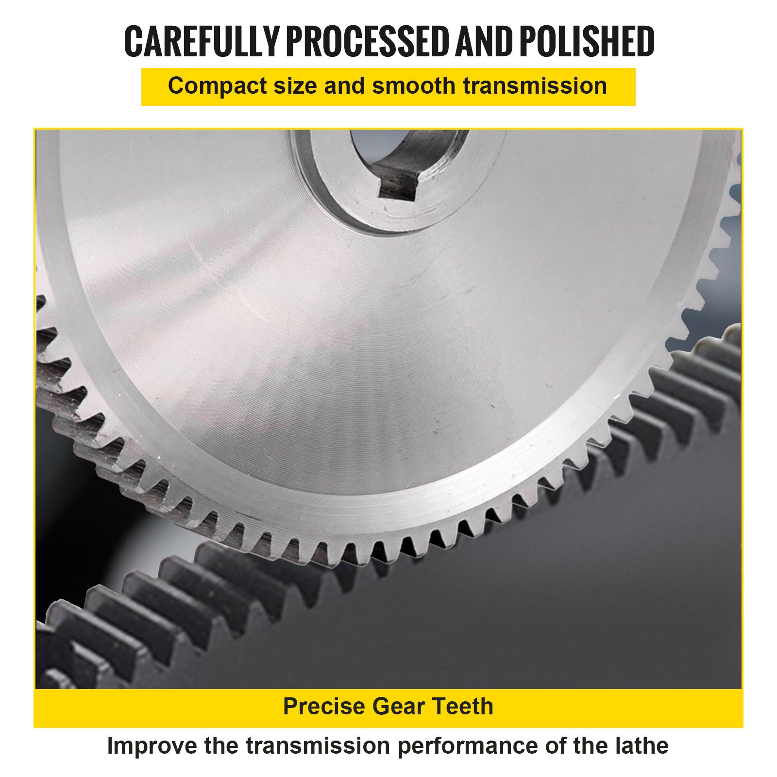 close-up of VEVOR mini lathe gears with precise, polished gear teeth.