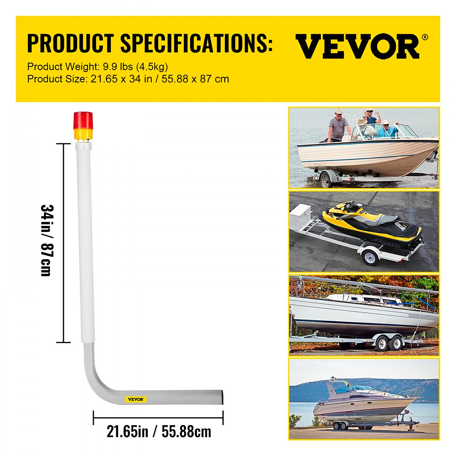 VEVOR Boat Trailer Guide-on, 40", 2PCS Steel Trailer Post Guide on, with LED-Lighted PVC Tube Covers, Mounting Hardware Included, for Ski Boat, Fishing Boat or Sailboat Trailer