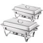 VEVOR Chafing Dish 2 Packs, 9 Quart Stainless Steel Chafer Complete Set, Rectangular Chafers for Catering Buffet Warmer Set with Folding Frame