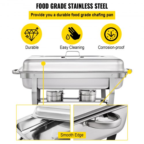 VEVOR Chafing Dish 3 Packs, 9 Quart Stainless Steel Chafer Complete Set, Rectangular Chafers for Catering Buffet Warmer Set with Folding Frame
