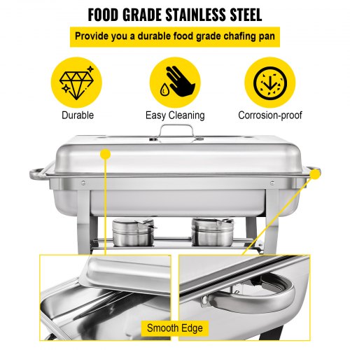 VEVOR 3 Packs Stainless Steel Chafing Dishes Sets 2 Half Size Pans 8 Quart Rectangular Chafer Complete Set Buffet Tray Food Warmer for Buffets Catering Parties