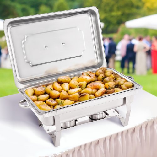 VEVOR 3 Packs Stainless Steel Chafing Dishes Sets 2 Half Size Pans 8 Quart Rectangular Chafer Complete Set Buffet Tray Food Warmer for Buffets Catering Parties