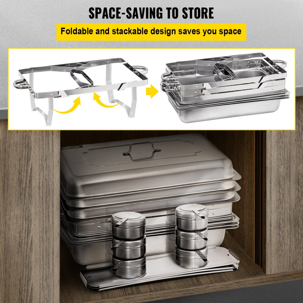 VEVOR 3 Packs Stainless Steel Chafing Dishes Sets 2 Half Size Pans 8 Quart Rectangular Chafer Complete Set Buffet Tray Food Warmer for Buffets Catering Parties